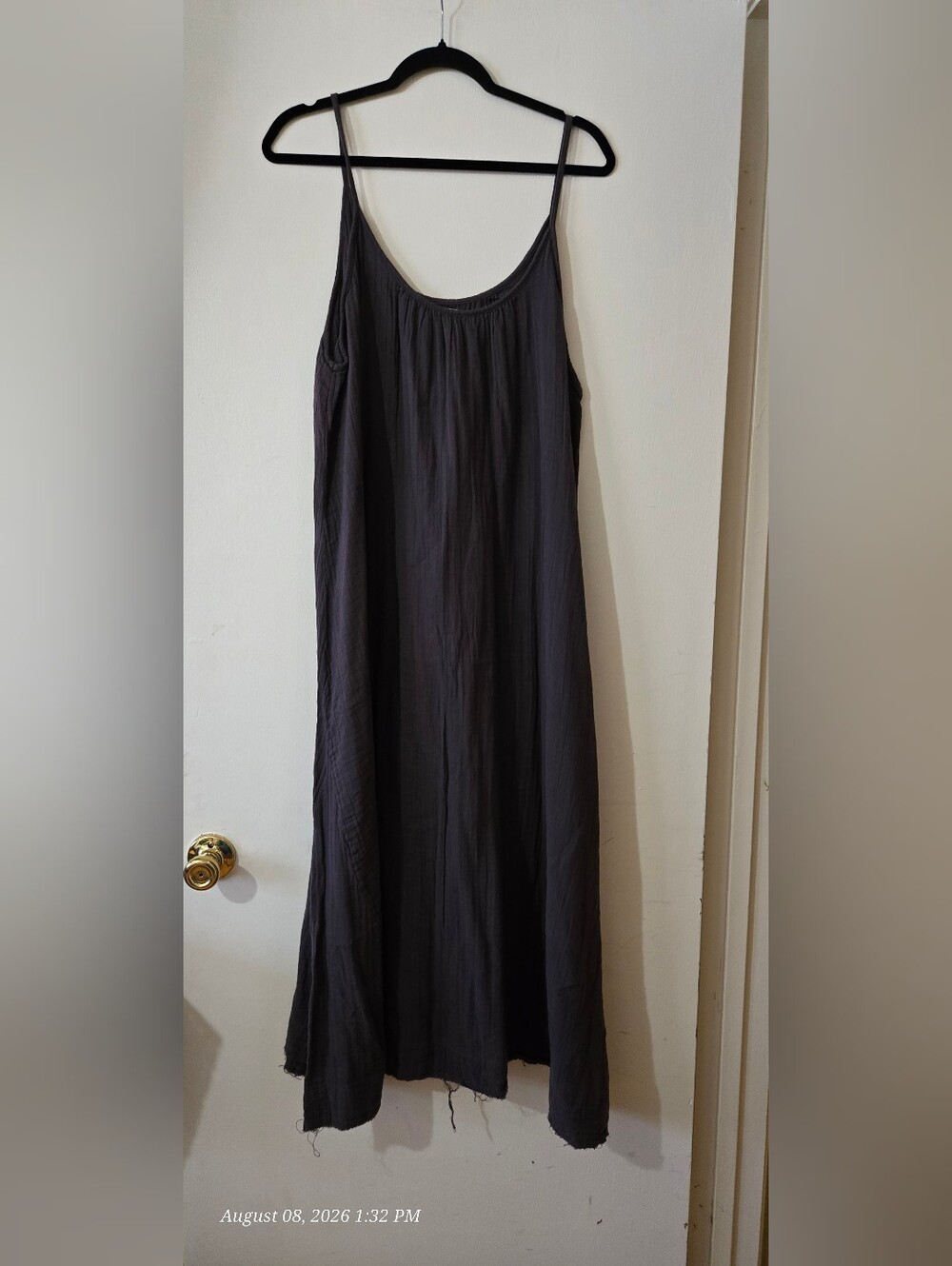 Natural Life Women's Black Maxi  Dress With Spaghetti Straps And Unfinished Hem-